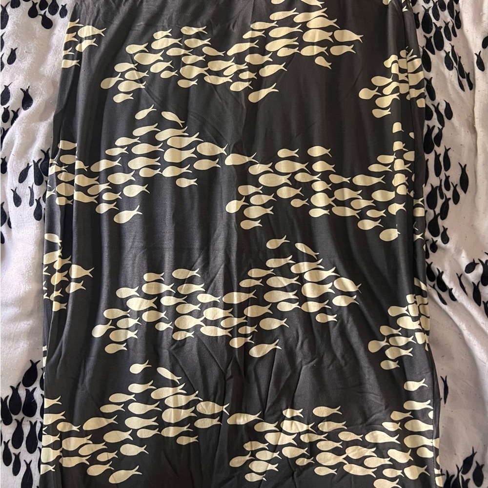 Ava Sky Gray Toupe and Cream Fish Print Midi Skirt Size XL - Picture 3 of 4